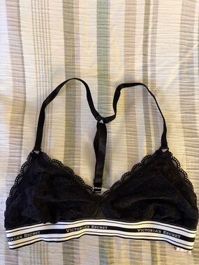 Victoria's Secret Black Lace Bralette with White Logo Band